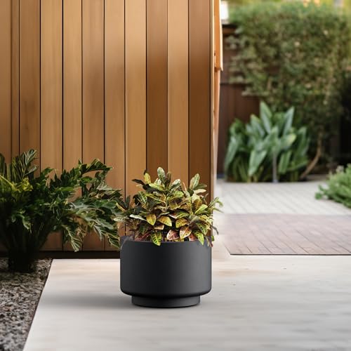 Accent Round Pedestal Black Concrete Planter 12.6" Dia (Black / 12.6" Dia x 9.1"H)