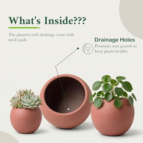 Premium Mt Sherman Fiberstone Sphere Planter for Indoor Outdoor Use (Terracotta / Medium 16.1''D x 13.6''H)