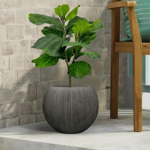 11.8" H x 14.5" D Large Round Plastic Planter with Drainage Hole & Plug (Vintage Black)