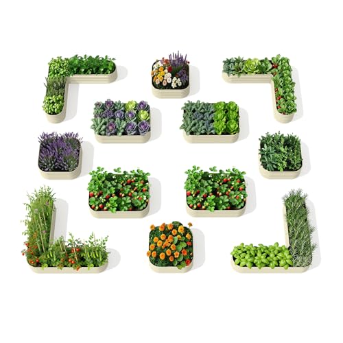 12 Pack 18" Tall Metal Raised Garden Beds (Beige / Set of 12)