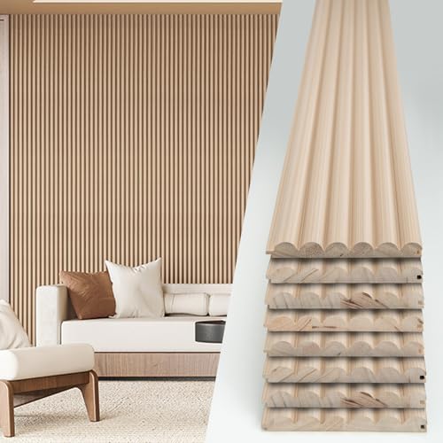 108 x 5.7 in Fluted Wood Wall Paneling for Home Decor (8Pcs-108 x 5.7 Inch / Beaded Ashtree)