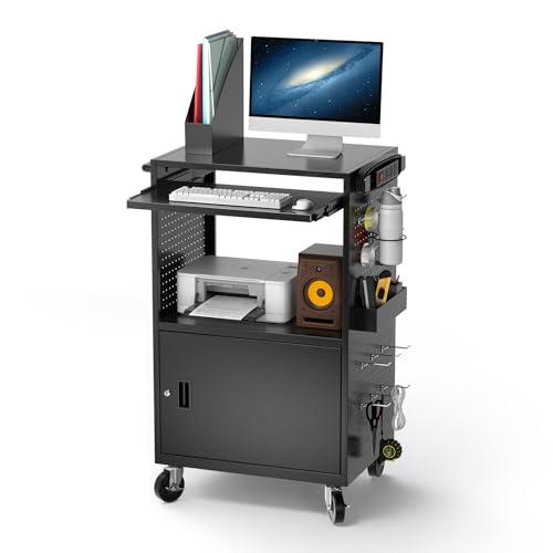 Mobile Steel AV Cart with Pegboard (Large with Side Pegboard)