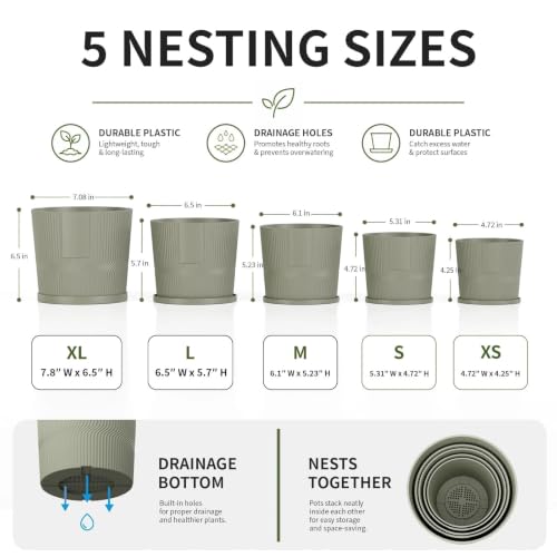 2 Pack Plant Pots Indoor (Brownish Green / 4.8''+5.5'')