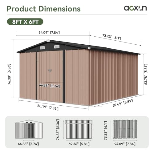 6' x 8' Storage Shed Outdoor Steel Brown (Brown / 8'x6'w)