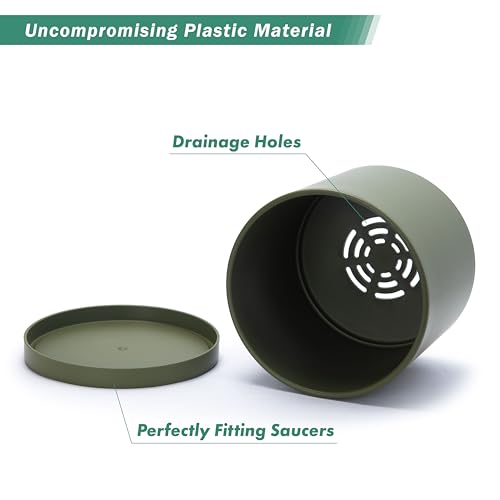 Plastic Planter Pot with Saucer (8 Inch / Olive)