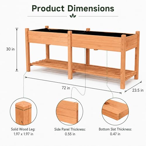 72 in Raised Garden Beds Outdoor Fir Wood Planters for Outdoor Plants (Brown / W72X D23.5X H30in)