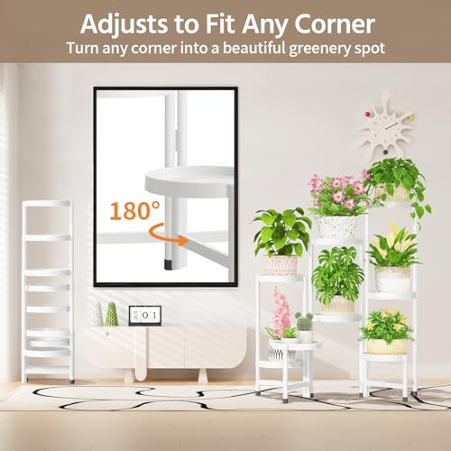 Plant Stand Indoor Outdoor Tall with Plastic Tray (Bright White / 8 Tier)