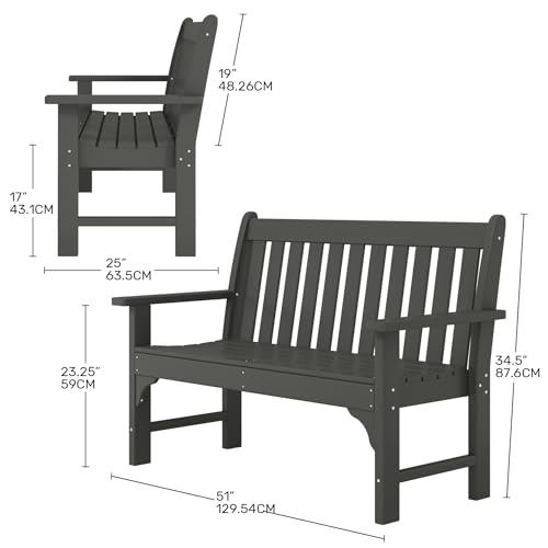 Garden Bench Farmhouse Park Front Porch for Entryway Bench Outdoor Seating Low Bench Patio Bench Outside (Grey / 51IN)