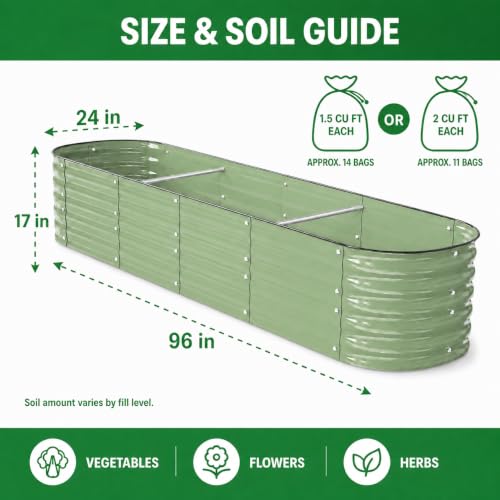 8x2 Galvanized Raised Garden Bed (Light Green / 8 × 2 × 1.4 FT ( 9 in 1 ))