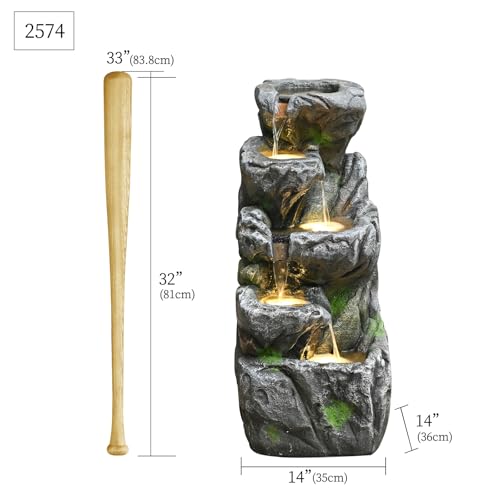 31.9'' Outdoor Garden Water Fountain with Lights (Grey 32in)