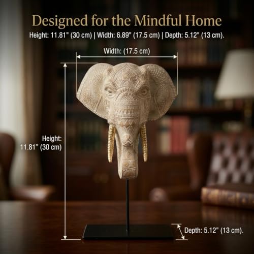 Carved Wood Elephant Statue Home Decor Living Room Luxury Gift (Cream White)