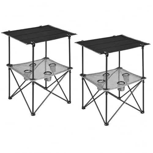 2 Tier Folding Camping Table (Black 30D x 24W x 28H inches)