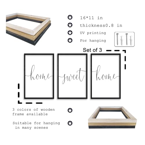 Home Sweet Home Sign Set of 3 Wall Art Decor 16"X11" Black (16"L x 11"W / Home Sweet Home（Black))