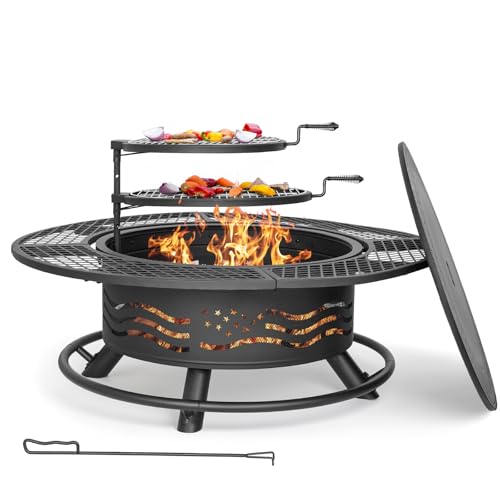 47 Inch Fire Pit with 2 Cooking Grates and Table Lid (Black / 47IN)