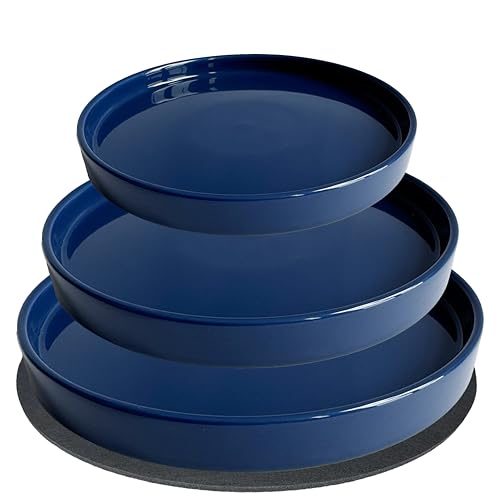 Ceramic Plant Saucer Pot Tray 6 (6+8+10in 3pack / Blue)