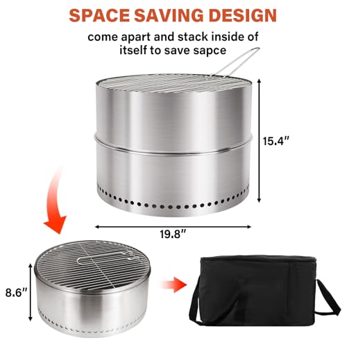19.5 Inch Smokeless Firepit with Grill (19.5 Inch)