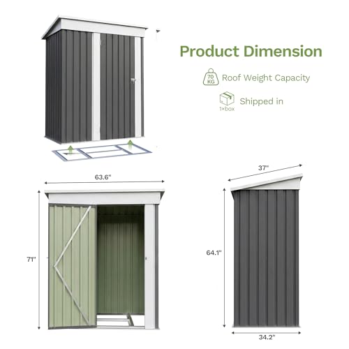 5x3 FT Outdoor Storage Shed with Floor Frame (Gray / 5x3 FT)