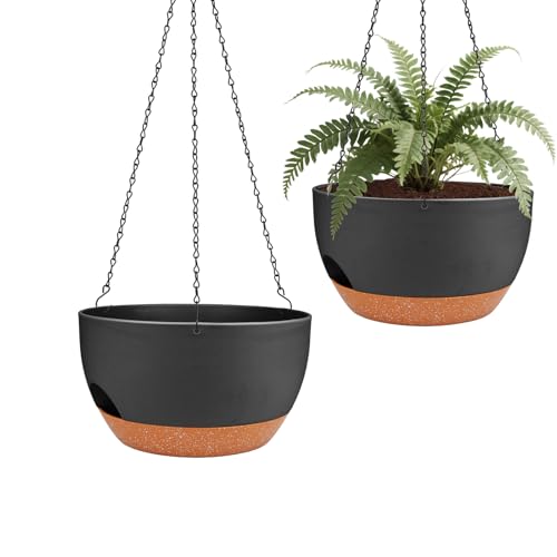 Self Watering Hanging Planters 2 Pack (Black / 10 inch)