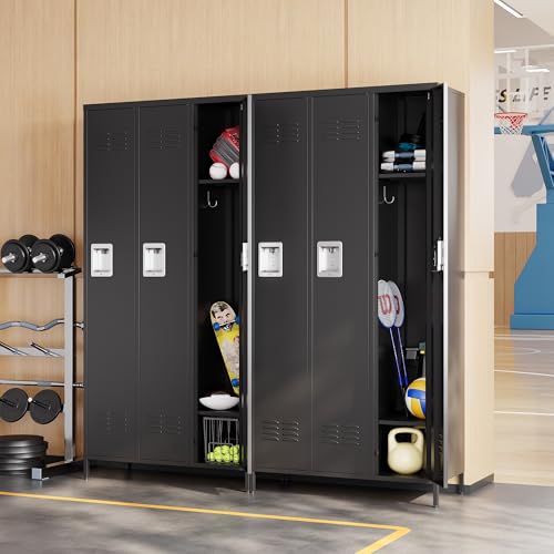 Metal Locker Storage Locker (Black(4 Legs) / 3 Doors-Wide-71")