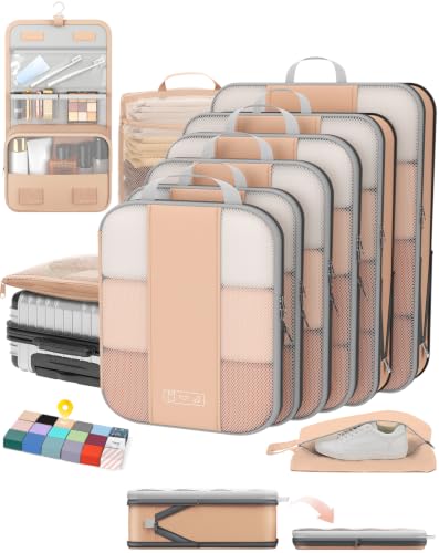 10 Set Compression Packing Cubes for Travel Essentials (Gold)