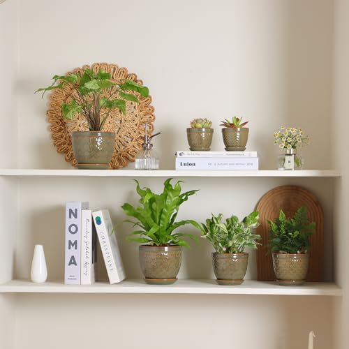 Sureasy Ceramic Plant Pots (Green / 4.7 inch)