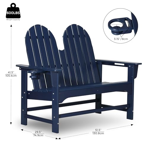 Outdoor Patio HDPE Adirondack Garden Skinny Bench (Navy Blue / 51.5IN)
