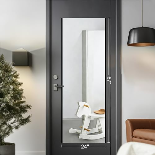 No-Nail Self-Adhesive Wall NanoMirror, 24 x 67 in, Black (Black / 67"L x 24"W)