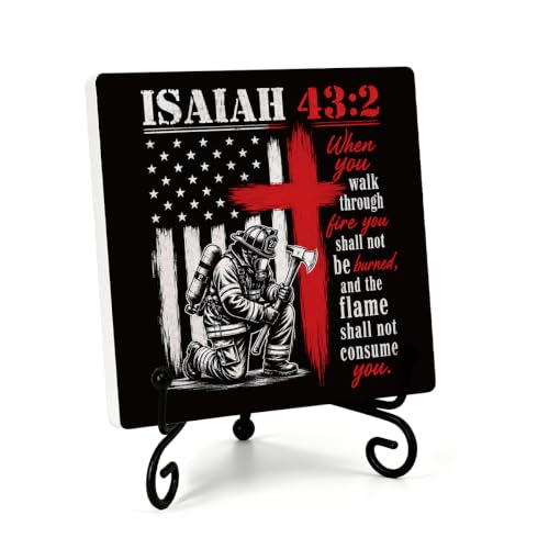 Firefighters Gift for Men Home Office Book Shelf Table Decor 6.3x6.3 In 04 (Multicolor 1733 / Wooden sign with iron frame（6.3 x 6.3 inches）)