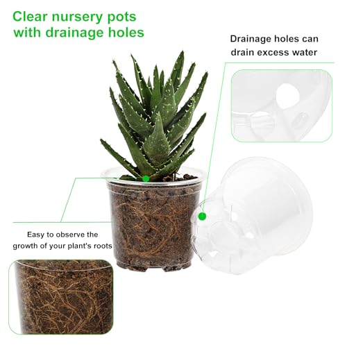 60 Pack 5/6/7 Inch Clear Nursery Pots with Drainage Holes, Clear Plant Pot for Planting, Transparent Plastic Plant Pots,Durable Seed Starting Pot for Succulents (5/6/7Inch-60Pack)