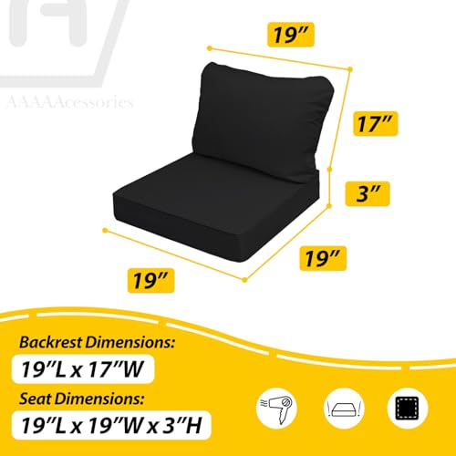 Outdoor Chair Cushions (Charcoal Black / 19"x19"x3" / 19"x17")