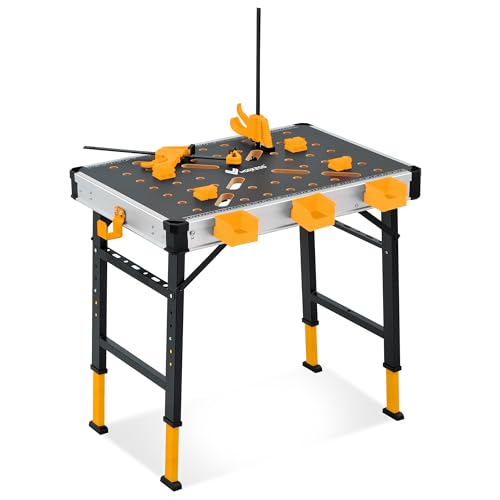 Portable Workbench 1000Lbs Capacity 2026 Upgraded Adjustable 5 Level Height Heavy Duty Folding Work Table with 2 Quick Clamps (Adjustable Height)