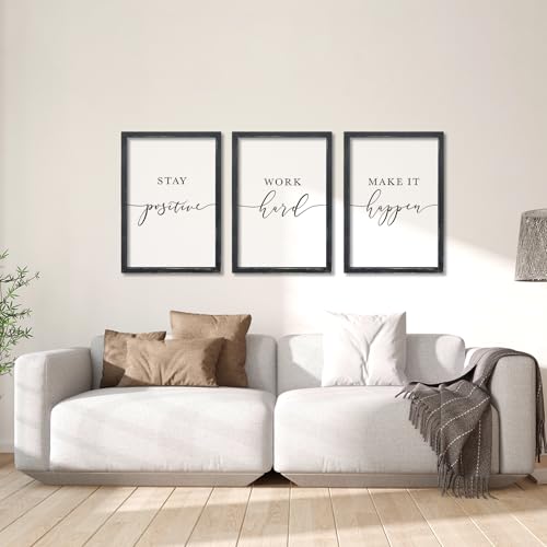 Inspirational Quotes Wall Art Decor 3 Piece 11"X16" Black (16"L x 11"W / Stay Positive Work Hard Make It Happen（Black))