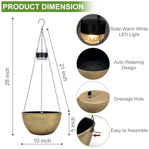2 Packs Solar Hanging Basket Planters for Plants Outdoor (Copper)