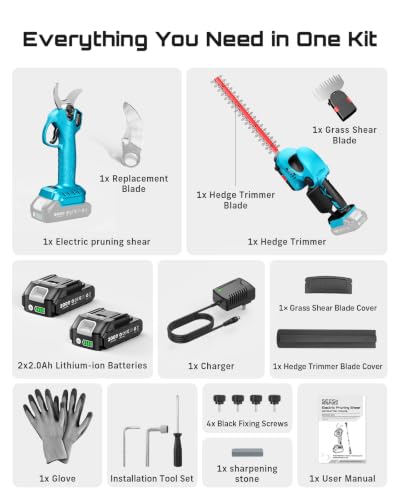 3-in-1 Electric Pruning Shears, Cordless Hedge Trimmer & Grass Shear (Seesii Blue)