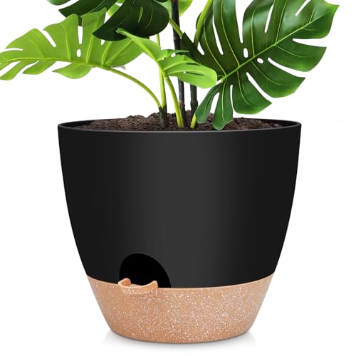 12 inch Large Self Watering Plant Pots (Black / 12 Inch)