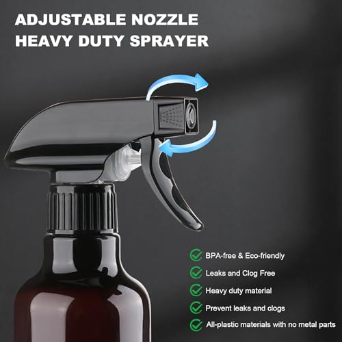 Plastic Spray Bottles 12oz 2 Pack Adjustable Mist (Brown)