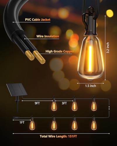 151FT Solar String Lights Outdoor (151FT(48+2 Sockets))