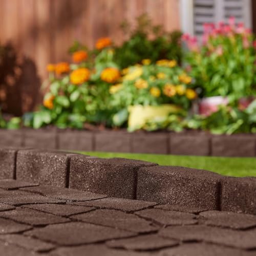 4' Rubber Cobblestone Flexible No Dig Landscape Mulch Border Edging with Anchoring Spikes for Lawns (12 Edgers)