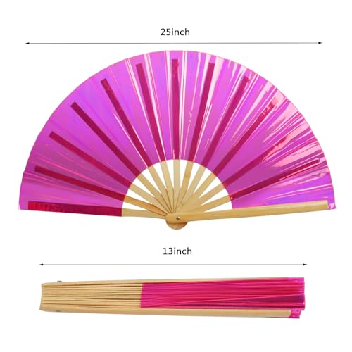 Large Rave Hand Fan for Line Dancing (Rose Red)