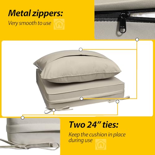 Outdoor Chair Cushions (Khaki Beige / 24"x24"x5" / 24"x19")