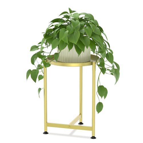 Metal Small Plant Stand Indoor Tall with 11 Inch Large Tray (Antique Gold / 1 Tier)