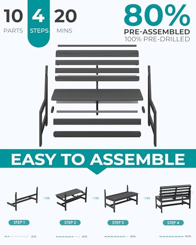 Armless Outdoor Bench (Grey / 2 Person)