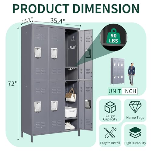 6 Doors Metal Employee Locker (6 Door-Upgraded / Grey)