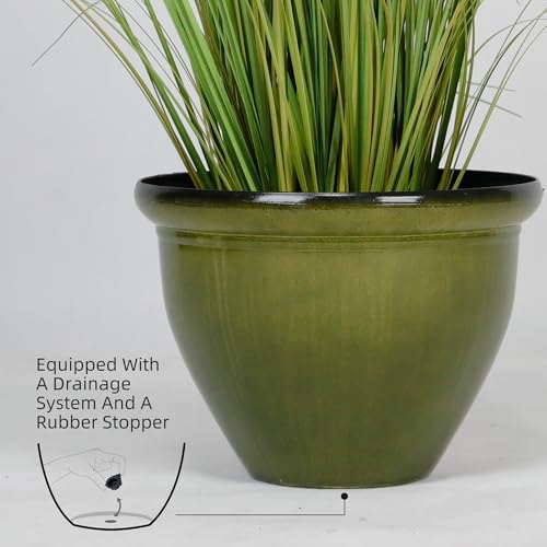 Garden 12 Inch Dia. Round Green Plastic Planters with Drain Holes (4-Pack 12 in. / Green)