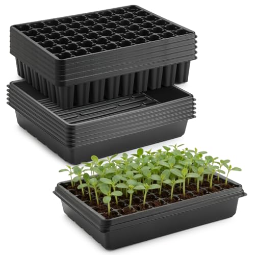 5 Pack Seedling Starter Trays No Holes and 5 Pack 54 Cell Seed Starter Trays Extra Deep 2.8" (54 Cells Plug Tray-5P+54 Cells Bottom Tray-5P)