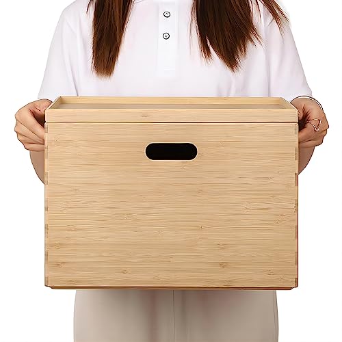 Large Lidded Bamboo Storage Bin 14.6”x10.2”x9.6” (Single Bamboo Box with Lid - Large / 14.6"L x 10.2"W x 9.6"H)