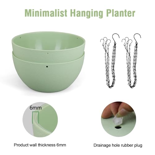 12 inch Large Hanging Planters Plant Pots for Indoor Outdoor Plants (2 Count)