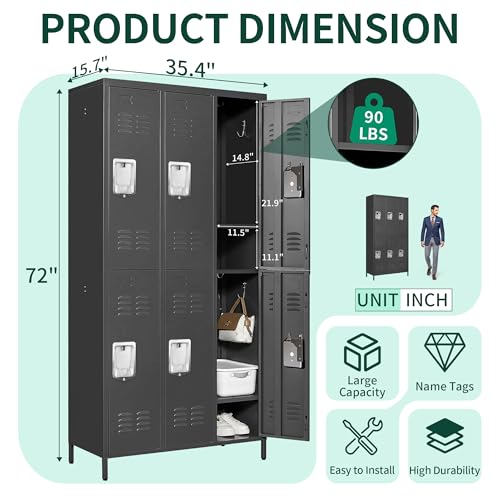 6 Doors Metal Employee Locker (6 Door-Upgraded / Black)