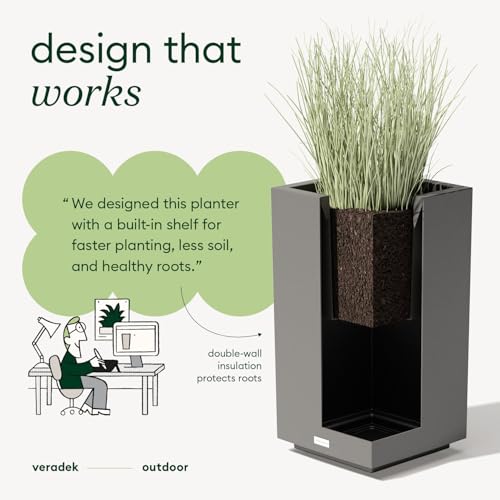 Block Series Pedestal Planter (Gray / 26"H x 13.5"W)