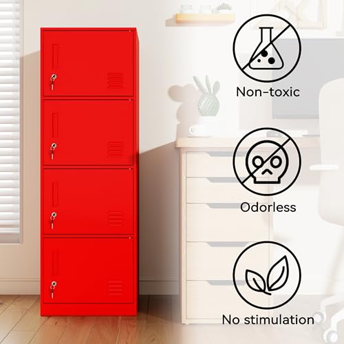 Metal Storage Locker Cabinet for Office (Red / 4 Doors)